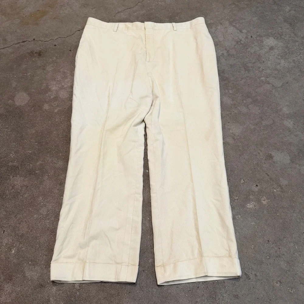 Polo Ralph Lauren Pants Men 38 Cream Corduroy Made in Italy Preston Cuffed Baggy